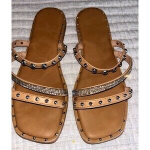 Nicole Miller Women Sandals Silver Rhinestones Slide Wedge Size 9 SKU 11258